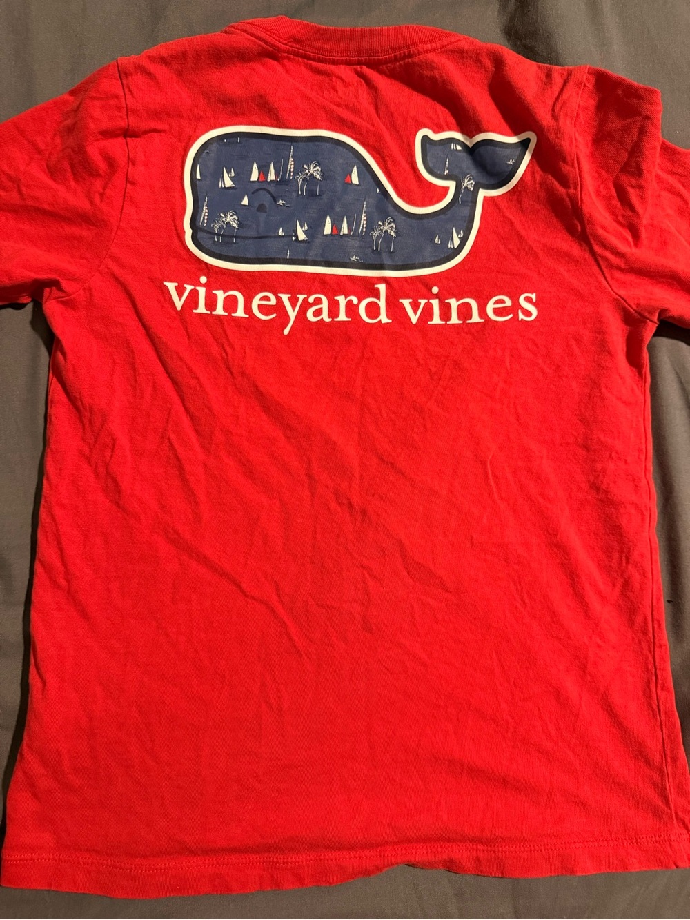 Vineyard Vines Red Tee with Navy Whale Graphic